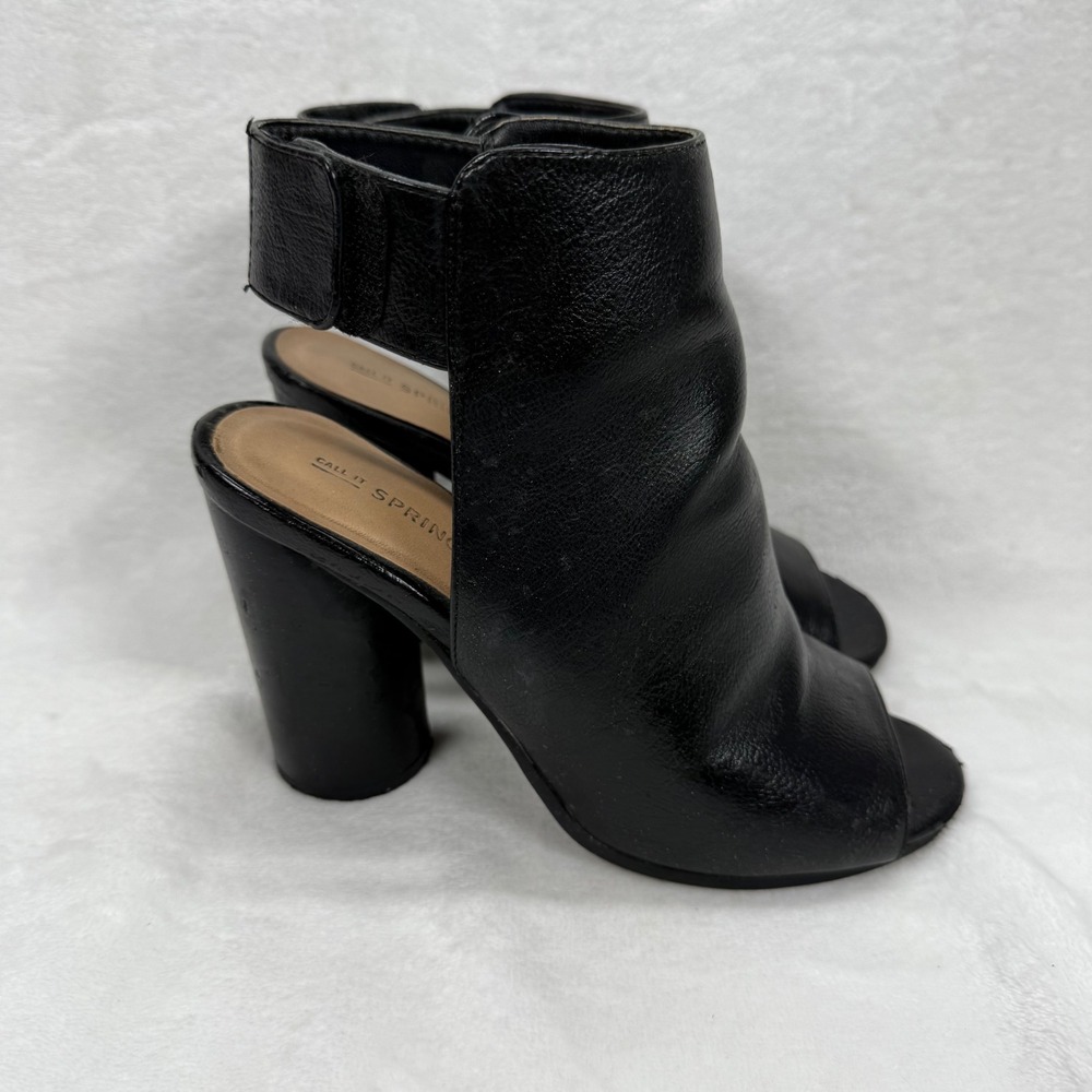 Call It Spring Black Peep Toe‎ Ankle Strap Block Heel Booties Size 7.5